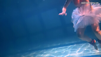 Bulava Lozhkova In Red Skirt And Bikini Underwater