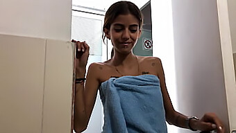 Young Indian Stepsis Surprises Me While I'M Pleasuring Myself In Her Bathroom, And She Eagerly Takes My Climax On Her Fresh Face