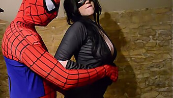 Busty Cosplay Catwoman Gives Spiderman A Blowjob And Cums