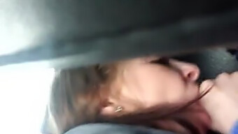 Small Boobed Girlfriend Gives A Sloppy Blowjob In A Car