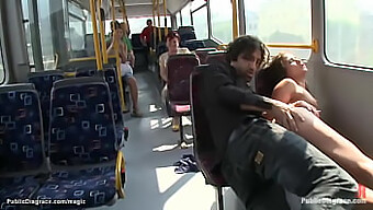 A Petite European Woman Engages In Sexual Activity On A Public Transportation Vehicle.